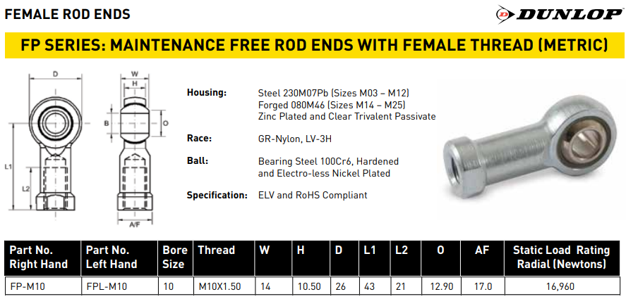 FP-M10 Rod End Bearing